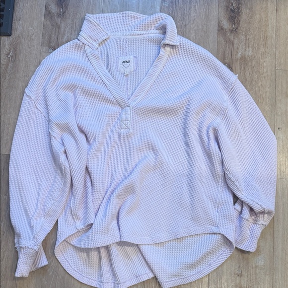 aerie Sweaters - Aerie Pink Waffle Knit Pullover Top